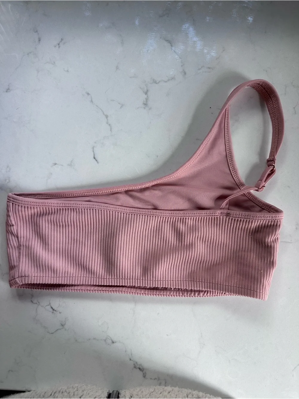 Frankie's Bikinis One-Shoulder Ribbed Bikini Top - Dusty Pink